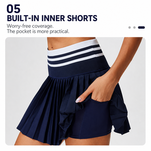 Ensemble jupe de tennis <span class=keywords><strong>2</strong></span> pièces pour femme avec short intégré, poches, débardeur polo sans manches, séchage rapide, respirant, plissé, logo personnalisé - Product Image 6