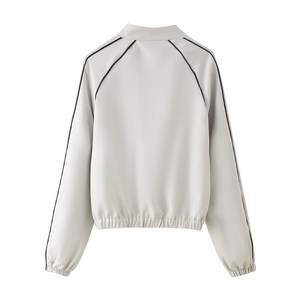 Giacca Bomber <span class=keywords><strong>Chic</strong></span> da <span class=keywords><strong>Donna</strong></span> Primavera 2025, Nuovo Stile <span class=keywords><strong>Casual</strong></span> con Bordi Vintage, Maniche Lunghe e Tasche, Capospalla Femminile Alla Moda - Product Image 2