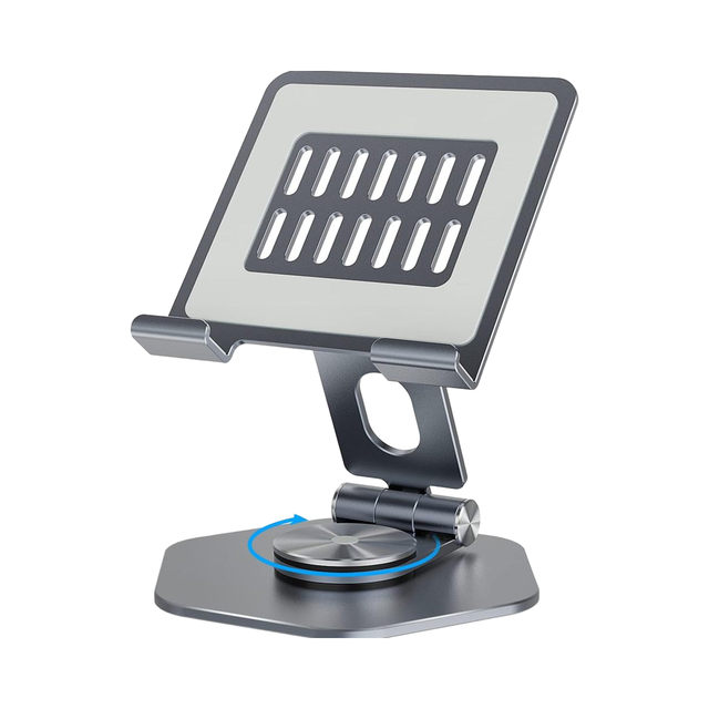 Foldable Aluminum Tablet Stand for Desk, Swivel iPad and Tablet Holder Portable and Stable Desktop Mount for  Devices