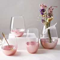 Moderne honingraatglazen tumbler met metallic getextureerde voet, steelloze wijnglas/sapglas voor thuis, restaurant, bruiloft, servies