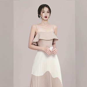 Piccolo design senso del colore kaki drappo cintura balze <span class=keywords><strong>abito</strong></span> medio lungo - Product Image 4