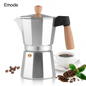 Mini Machine à expresso de voyage, cafetière <span class=keywords><strong>italienne</strong></span> Portable sur cuisinière, cuisinière en aluminium, cafetière Moka à 6 tasses avec poignée en bois - Product Image 1