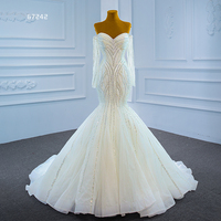 Giugno ARSM67242 abiti da sposa a maniche lunghe a sirena con spalle scoperte di lusso avorio