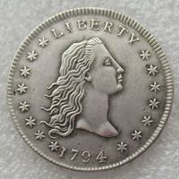 Vente en gros de pièces de monnaie commémoratives décoratives plaquées argent 1794 dollars de cheveux américains personnalisés