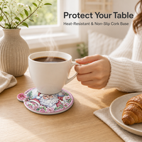 Sous-verres en céramique rose Père Noël, sous-verres en céramique imprimés en 3D pour boissons, avec base en liège, décoration de table de Noël pour la maison