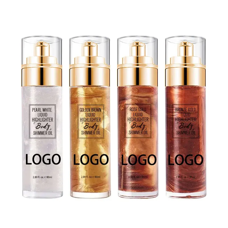 Huile corporelle pour la peau du visage Bronze doré Tan Glow Shimmer Maquillage Glitter Liquid Body Highlighter Spray Body Glow Oil