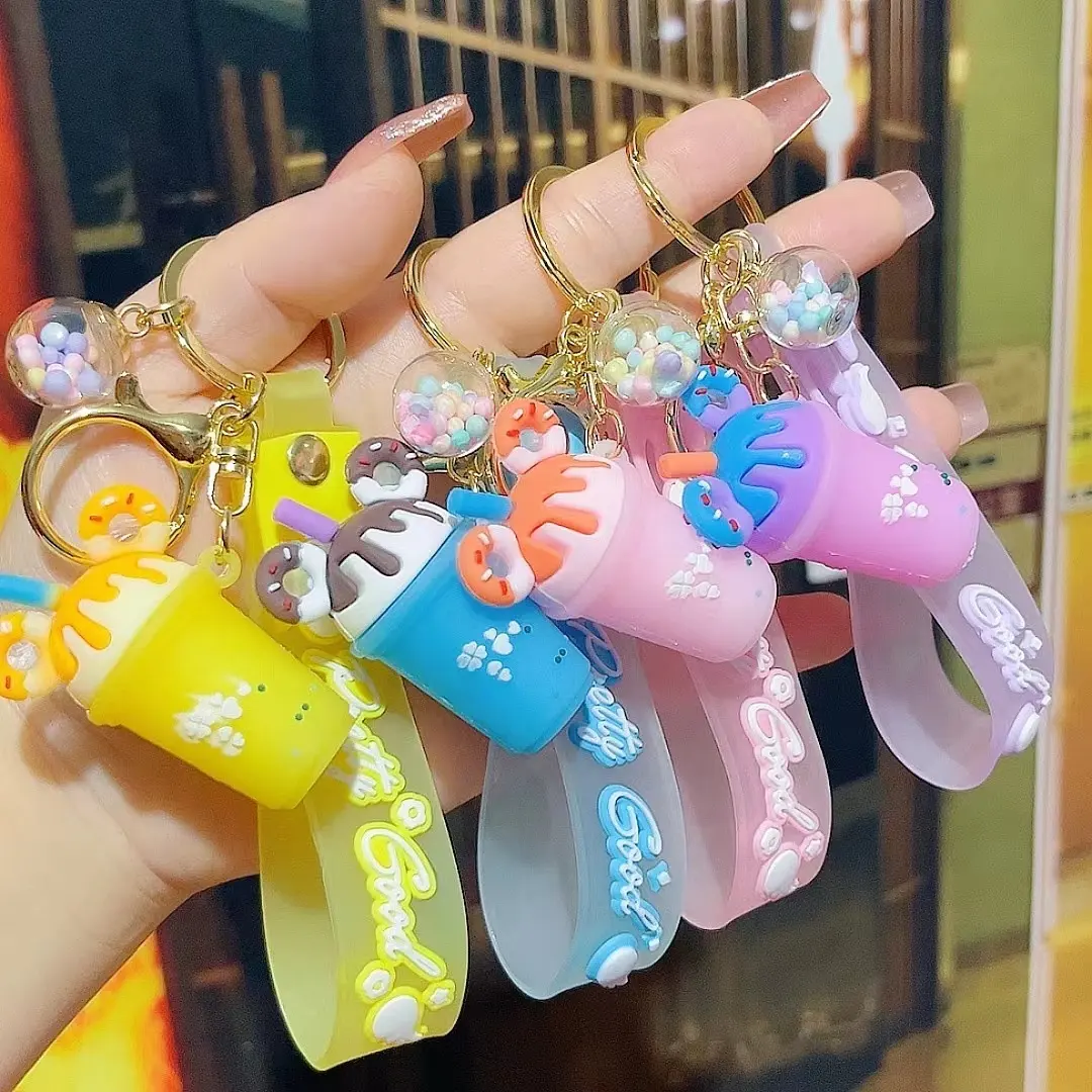 Custom Creative 3D PVC Ice Cream Milk Tea Pendant Key Chain Rubber Keychain Car Accessories