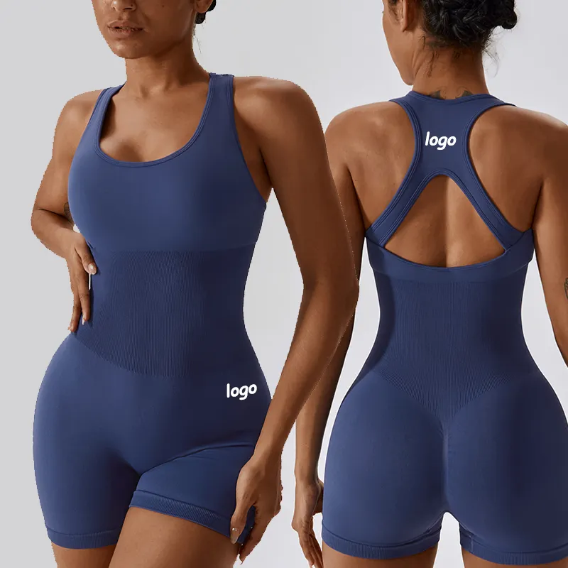पार दौड़ने वापस सक्रिय पहनने सहज unistard jumpsuits एक टुकड़ा सेक्सी बिना आस्तीन का योग फिटनेस जिम bodysuit