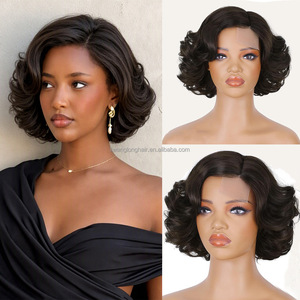 Perruque synthétique courte bouclée pour femme, avec frange latérale, en fibre haute température, transparente, ondulée, 12 pouces - Product Image 1