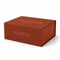 Boîte cadeau rigide pliable de luxe en carton, orange terre cuite, avec logo personnalisé imprimé en relief, résistante aux rayures, tailles personnalisées