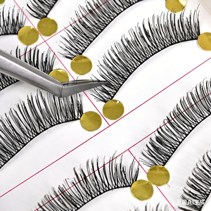 Faux <span class=keywords><strong>cils</strong></span> faits main en coton, 10 paires, doux, longs, à tige noire, pour un look naturel, vente en gros - Product Image 2