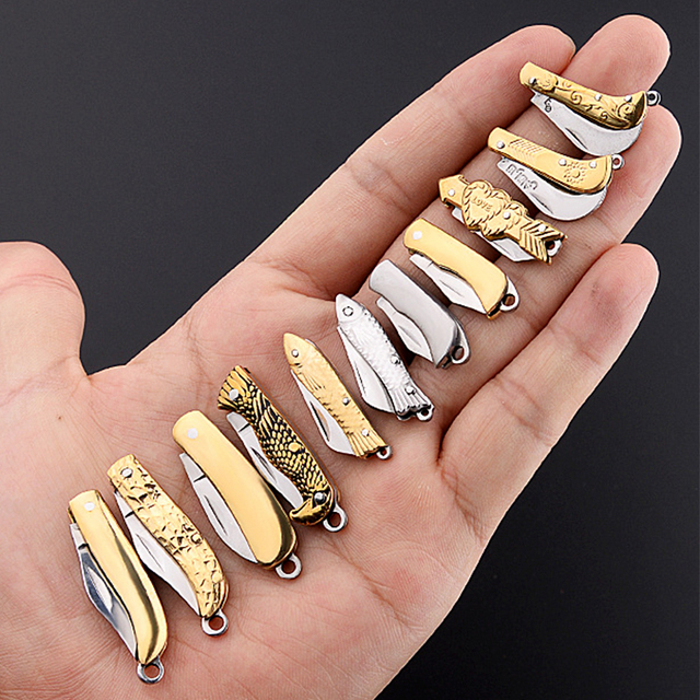 Mini Brass & Stainless Steel Handle Box Opener Knife Exquisite Delicate EDC Keychain Ultralight Portable Kitchen Knife