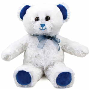 Oso de peluche blanco con lazo azul, oso de peluche azul y blanco para niño, oso de peluche bicolore azul y blanco sentado - Product Image 4