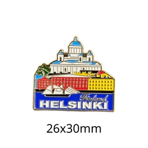 Pin de solapa de esmalte personalizable con características culturales regionales de Finlandia, mapa, bandera y edificios, recuerdo turístico, venta al por mayor, insignia metálica - Product Image 4
