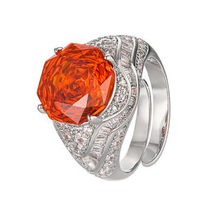 Bijoux de mode écologiques en cuivre, coupe rose, 12 mm, zircone cubique rouge orangé, bagues élégantes pour femmes, port quotidien raffiné - Product Image 1