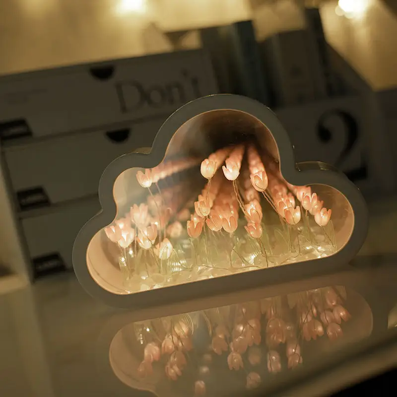 Kreative Heimdekoration handgemachte DIY-Tulip-Cloud-Blumenlampe romantische LED-Cloud-Tulip-Spiegel Nachtlicht für Schlafzimmer Mädchengeschenk