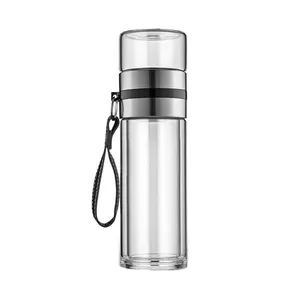 JM LFGB Customized OEM Design Double Wall Glass Tritan Stainless Steel Infuser Tea Cup Festivals Glass Water Bottle With Infuser