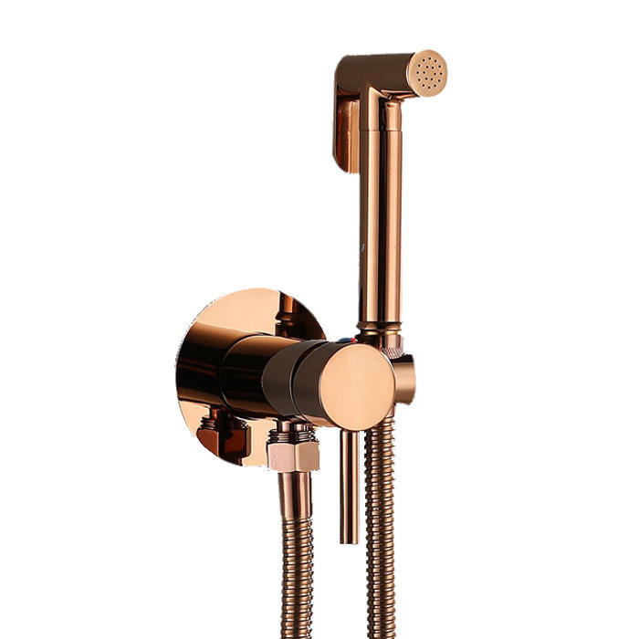 Round Handheld Bidet Solid Brass Body with Alloy Spray Rose Gold