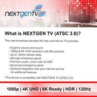 Antenne TV d'intérieur GE Modern Loop Rabbit Ears, dipôles extensibles de 15 pouces/4 pieds, 4K 1080P VHF/UHF, numérique HDTV de table pour Smart TV