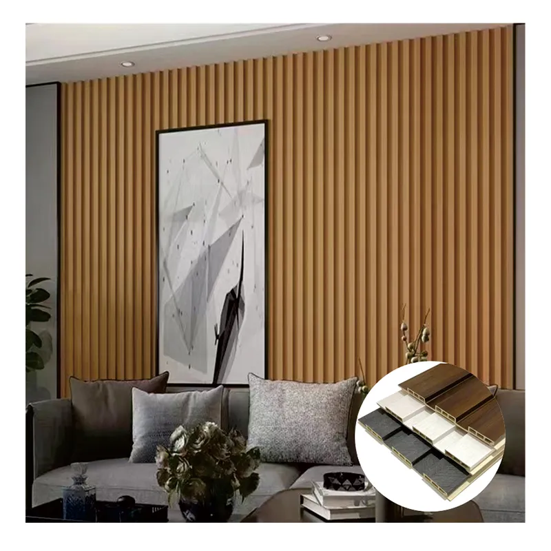 Holzkorn PVC-Folie Wpc Interieur geriffelte Wand paneele Designs für inneren Hintergrund Haus Wohnung Dekoration