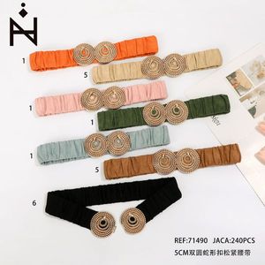 Cintura elastica da donna con fibbia a serpente doppia rotonda da 5 cm, cintura alla moda. - Product Image 2