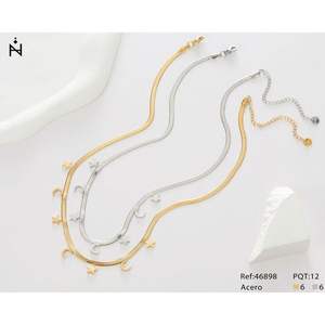 Collar Angelina con Estrella y Luna, Acero Inoxidable, Tono Dorado y Plateado, 60 cm, Colgante Unisex, Joyería Casual de Moda - Product Image 1