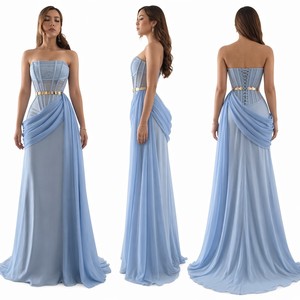 <span class=keywords><strong>Vestido</strong></span> de Noche <span class=keywords><strong>Azul</strong></span> Polvo <span class=keywords><strong>con</strong></span> Corsé para Mujer, <span class=keywords><strong>Vestido</strong></span> Largo Formal de Gasa sin Tirantes <span class=keywords><strong>con</strong></span> Cinturón <span class=keywords><strong>Dorado</strong></span>, Personalizado OEM/ODM - Product Image 6