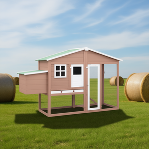 Gallinero Grande Desmontable de Madera de Abeto Sólido Color Mocha Blanco, Jaula para Animales, Alojamiento para Pollos - Product Image 2