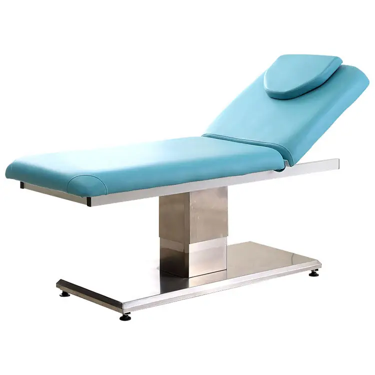 Furnitur Salon Bermotor Tempat Tidur Pijat Spa Elektrik Pemeriksaan Bulu Mata Rotasi Tempat Tidur Wajah Biru