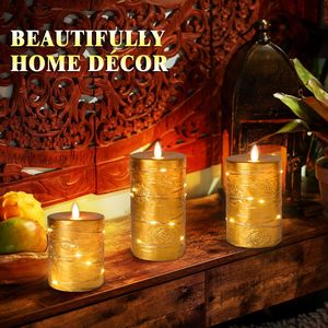 Velas LED Doradas con Luces de Hadas Integradas, Control Remoto, Acabado Simulado de Cera, Funcionan con Pilas, sin Llama, Decoración para el Hogar - Product Image 5