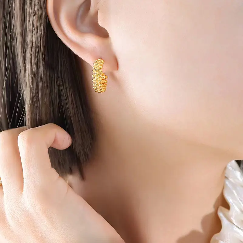 Luxury Fine Fashion Jewelry Accessories Ear Spike Real Gold Plated CC Shape Earrings Wholesale Bulk