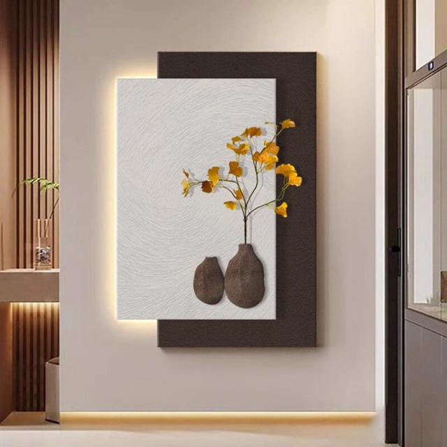 2026 Minimalist Living Room Home Decoration High-end Feeling Entrance Hall Corridor Wallart Painting 3D LED Sandstone Wall Art