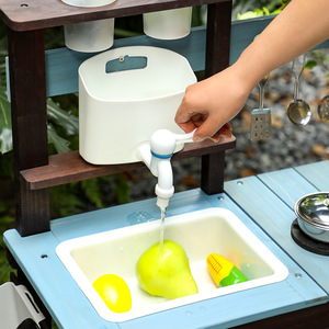 <span class=keywords><strong>Cuisine</strong></span> de jeu d'extérieur en bois pour enfants avec ustensiles – Jouet éducatif interactif pour 0-3 ans, unisexe - Product Image 3