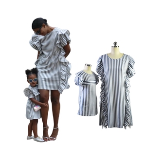 Custom Stripe Print <strong>Mini</strong> Dress Summer Ruffled Cuff Pockets Girl Birthday Dresses Women Lady Elegant Mommy and <strong>Me</strong> <strong>Outfits</strong> - Product Image 1