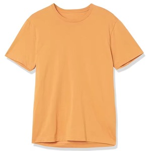 T-shirt en coton à manches courtes et col rond pour homme, couleur unie orange, coupe classique, tricot jersey décontracté - Product Image 4
