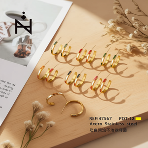 Orecchini a Cerchio in Acciaio Inossidabile Acero Placcati Oro Bicolore Gioielli Unisex alla Moda - Product Image 3