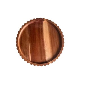 One Stopper Wooden Serving <b>Tray</b> Round With Scallop Edge For Cake <b>Snacks</b> Fruit Home Decorative Use - Product Image 1