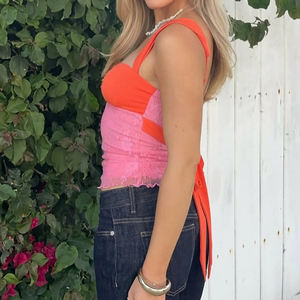 Top con Tirantes en la Espalda, Escote Cuadrado, Estilo Vacacional, con Encaje y Contraste de Color, Estilo Y2K - Product Image 5