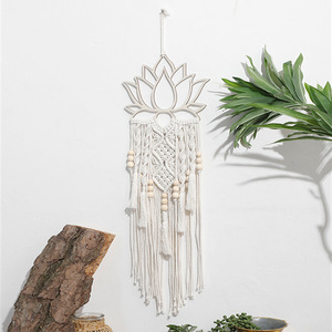 Tapiz de macramé bohemio hecho a mano, tejido a mano con cuerda de algodón y cuentas de loto azul <span class=keywords><strong>para</strong></span> decoración del hogar. - Product Image 3