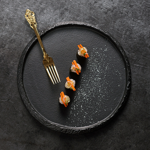 Assiette à dîner ronde en <span class=keywords><strong>porcelaine</strong></span> noire mate de haute qualité, écologique, avec logo personnalisé pour la restauration - Product Image 4