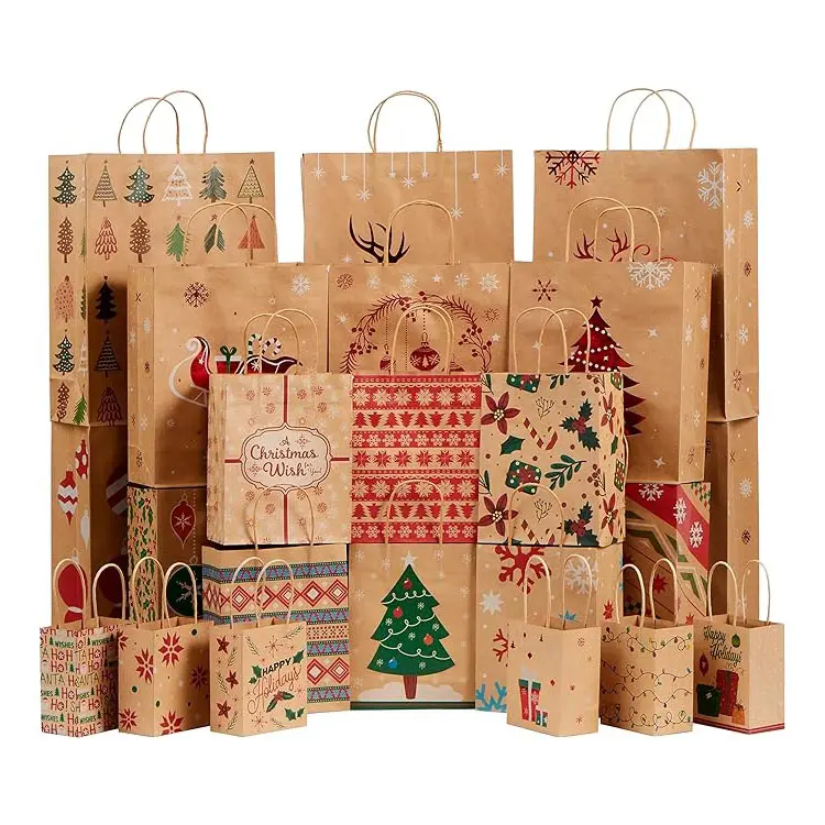 Kunden spezifischer Druck Weihnachts geschenkt üte Stand Handtasche Geschenk Farbe Papiertüte Kuchen Weihnachten Kraft papier 10/Tasche