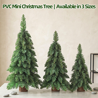 Mini sapin de Noël en PVC avec base en bois, prêt à expédier, en stock, livraison en 24h, faible MOQ, idéal pour la décoration de la maison et les fêtes.