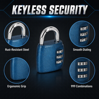 Cadenas à combinaison SAMHOO bleu métallisé scintillant à 3 chiffres en alliage de zinc, petit cadenas pour casier, boîte à outils, tiroir