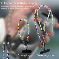 Cordon de charge USB-C créatif anti-chute et anti-perte pour poignet, câble de données Type-C à chargement rapide 60W avec sangle porte-clés