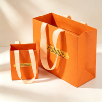 Sac en papier de luxe personnalisé avec logo, grand format, orange, pour parfums, lotions, maquillage, rouges à lèvres, perruques, cadeaux, avec poignées en ruban