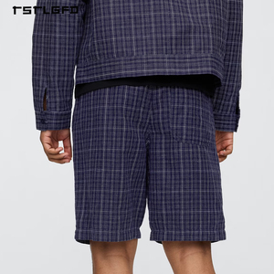 Conjunto de Chaqueta con Cierre y Pantalones Cortos a Cuadros de Lino y Algodón Personalizado OEM para Hombre, con Pantalones Cortos Vintage y Atuendo Urbano Transpirable de Dos Piezas - Product Image 4