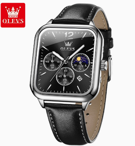   Montre pour homme de luxe avec logo personnalisé OEM 9914, bracelet en cuir, phase lunaire, chronographe, quartz, bracelet en cuir, mode - Product Image 4