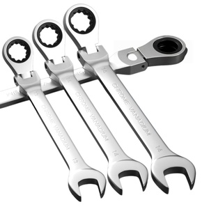Llave combinada de doble extremo con trinquete y cabeza flexible, llave combinada de boca abierta, herramienta de ferretería pulida a espejo para reparación automotriz - Product Image 3