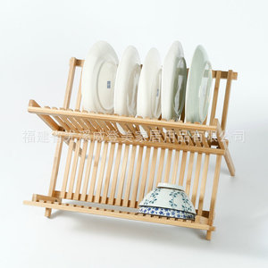 Escurridor de platos de bambú de doble capa, escurridor de cocina, plegable, ventilado, personalizable. - Product Image 3