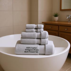 Ensemble de serviettes de bain en coton 6 pièces 1000 g/m² séchage rapide tissé couleur unie usage domestique taille adulte - Product Image 2